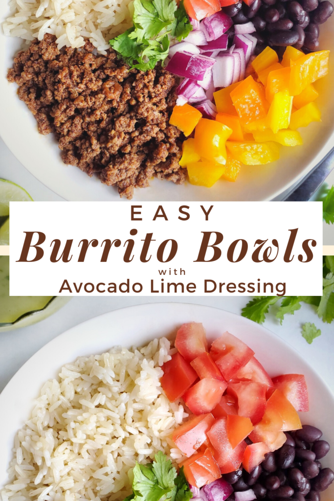 easy burrito bowls with avocado lime dressing