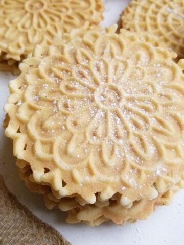 homemade gluten free Italian pizzelles recipe made with gluten free bisquick