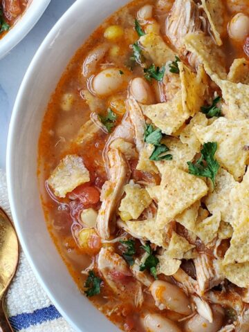 gluten free chicken tortilla soup recipe made in the instant pot or slow cooker
