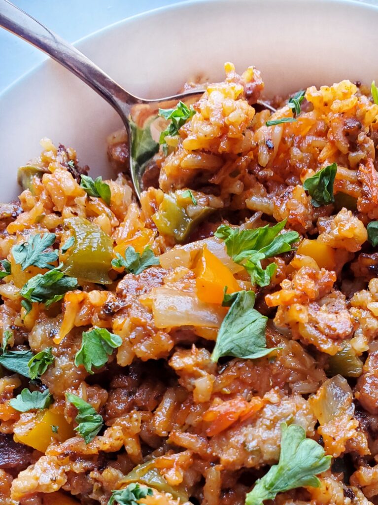 gluten-free unstuffed pepper skillet with rice italian sausage