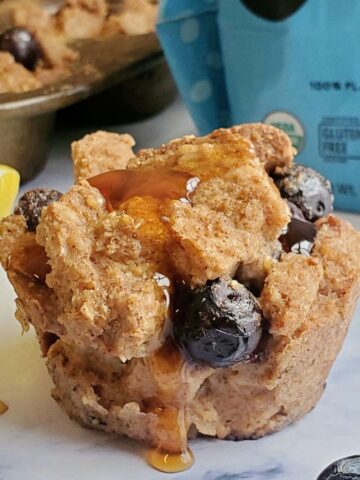 Blueberry Lemon French Toast Muffins recipe. Gluten-Free and Plant-based vegan breakfast