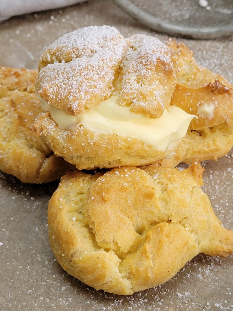 gluten free cream puff recipe with vanilla cream custard pastry filling