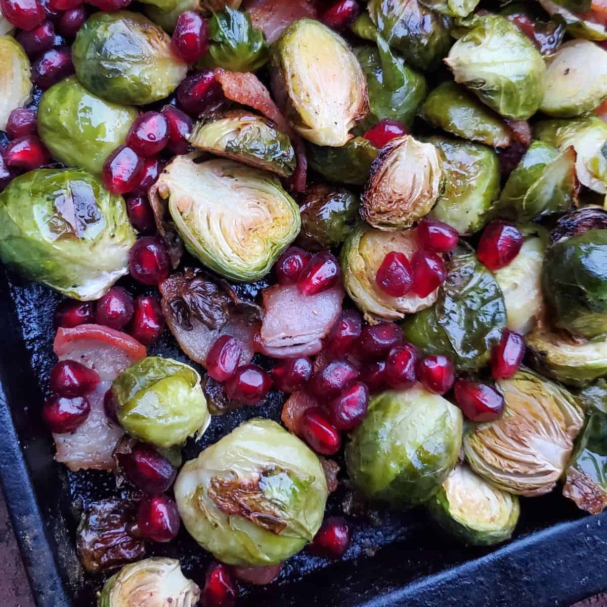roasted brussels sprouts recipe with bacon and pomegranates