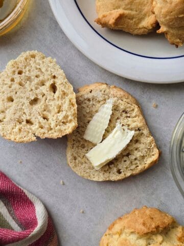 Baked gluten-free drop biscuits with a fluffy interior and crisp edges