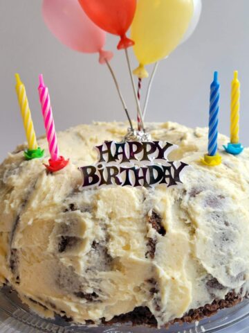 gluten free chocolate cake made with hot chocolate mix and coffee for birthdays and celebrations