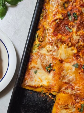 Gluten free sheet pan lasagna served for an easy weeknight dinner
