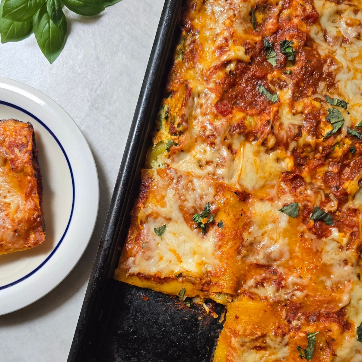 Gluten free sheet pan lasagna served for an easy weeknight dinner